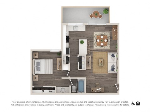 Sequoia 1 bed 1 bath floor plan